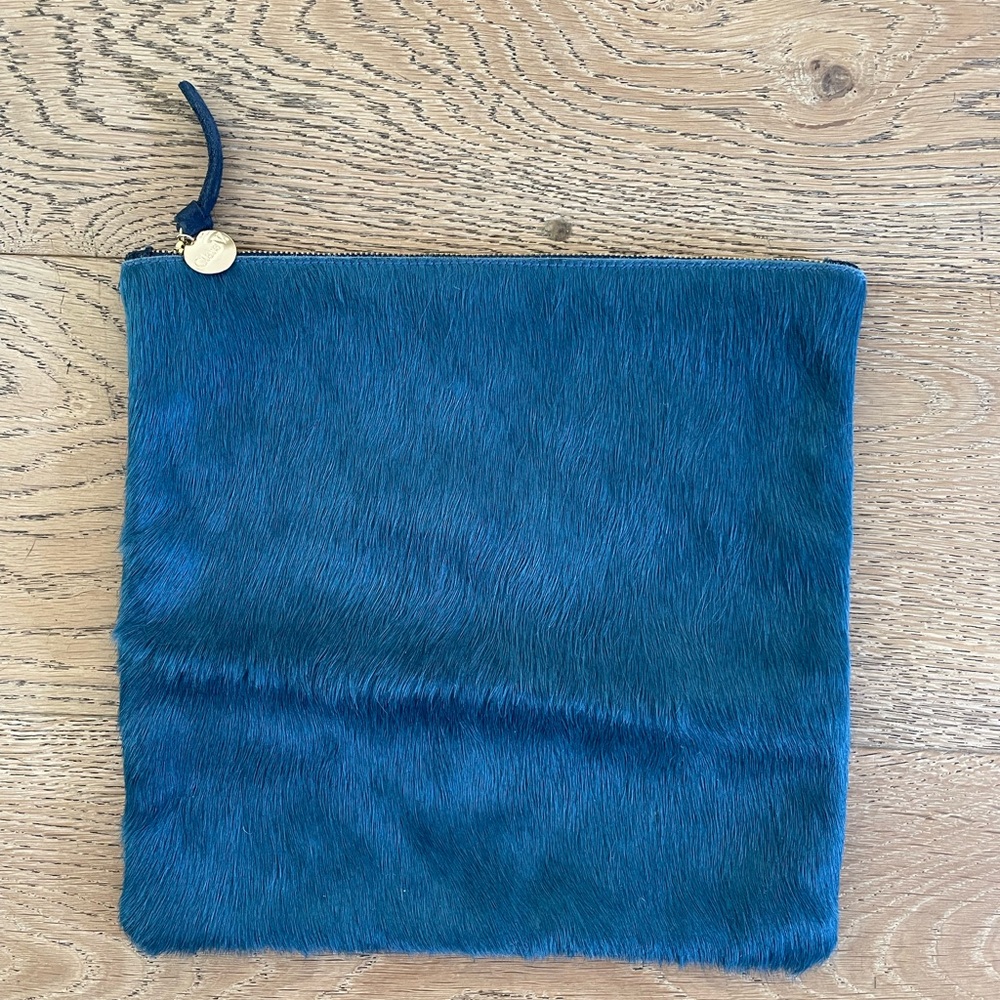 Clare V. Teal pony hair fold over clutch